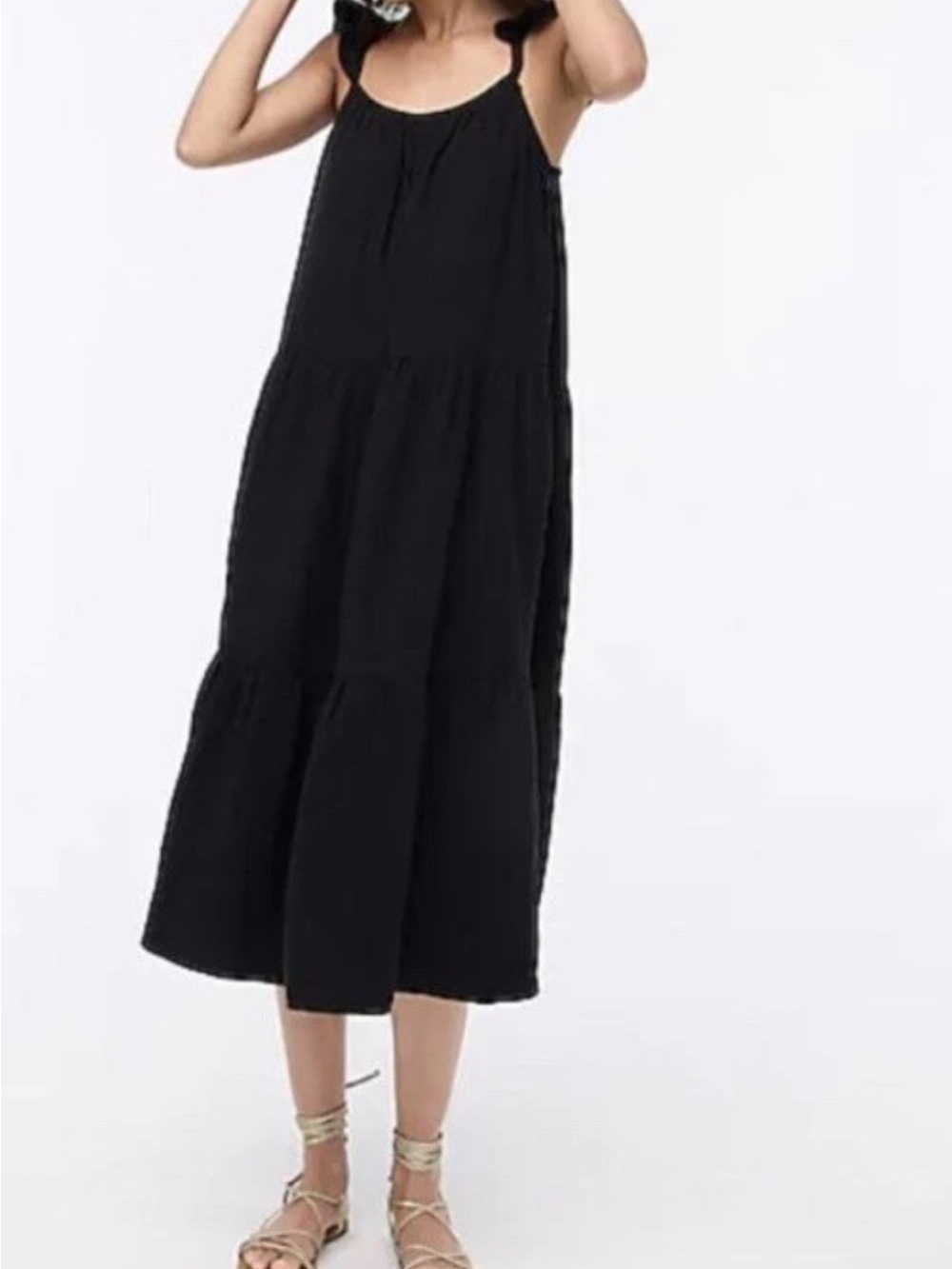 J. Crew Black Tiered Midi Dress-Skirt with pockets